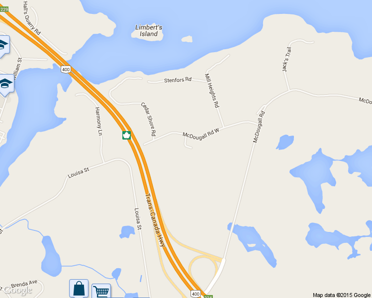 map of restaurants, bars, coffee shops, grocery stores, and more near 3 Hilly Lane in Parry Sound
