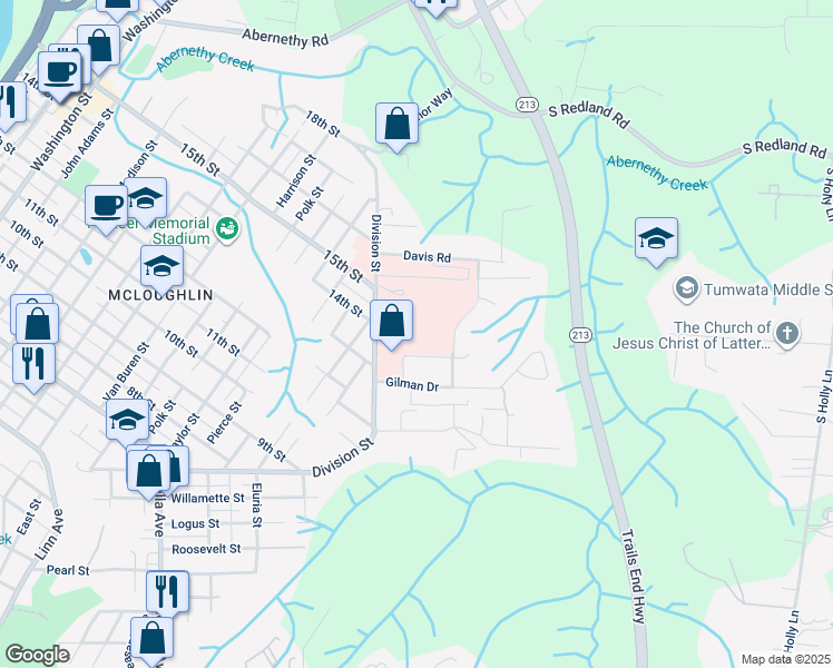 map of restaurants, bars, coffee shops, grocery stores, and more near 1400 Division Street in Oregon City
