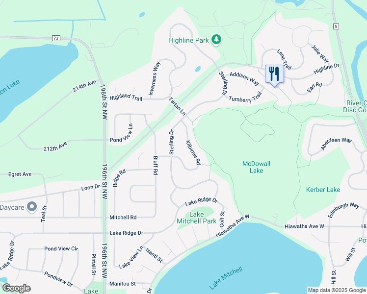 map of restaurants, bars, coffee shops, grocery stores, and more near 4525 Sterling Drive in Big Lake