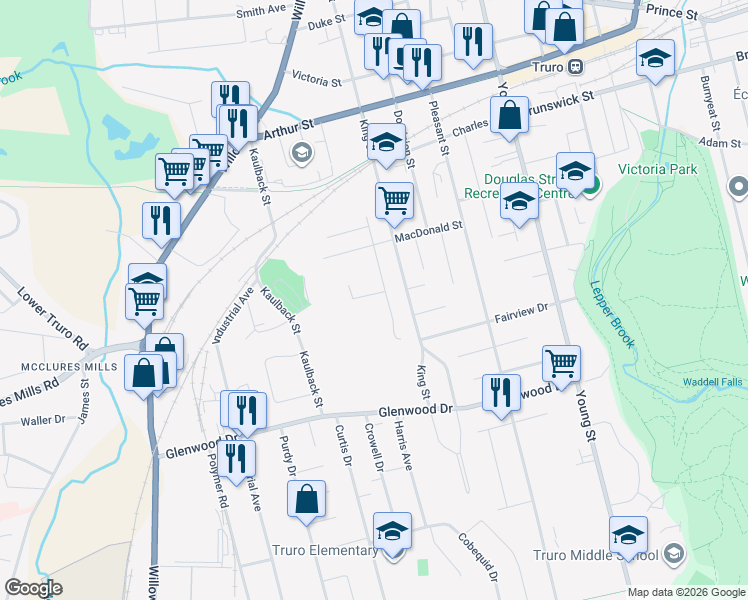 map of restaurants, bars, coffee shops, grocery stores, and more near 18 Royalty Street in Truro