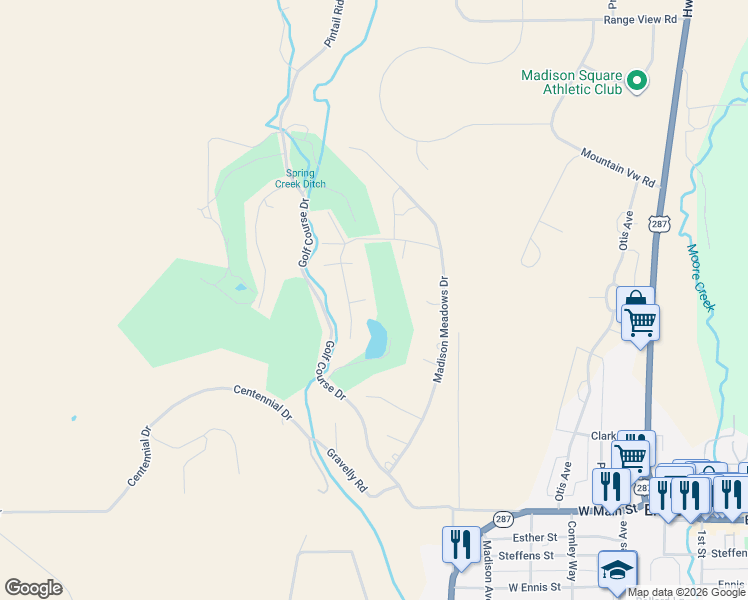map of restaurants, bars, coffee shops, grocery stores, and more near 68 Hollowtop Mountain Court in Ennis