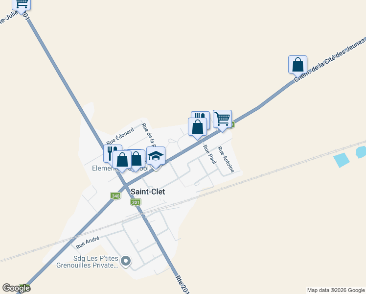 map of restaurants, bars, coffee shops, grocery stores, and more near 341 Chemin de la Cité des Jeunes in Saint-Clet