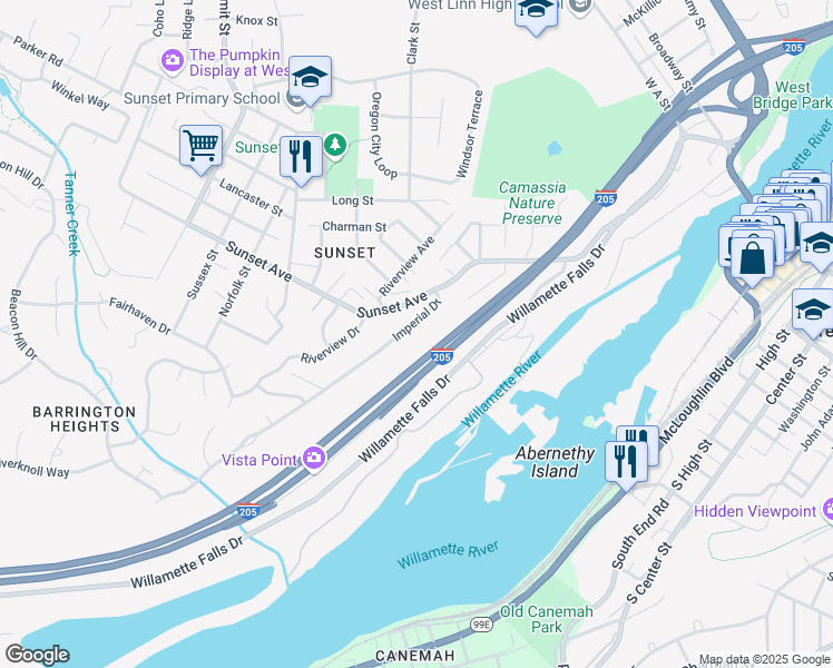 map of restaurants, bars, coffee shops, grocery stores, and more near 4323 Imperial Drive in West Linn