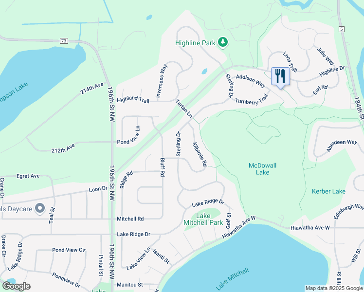 map of restaurants, bars, coffee shops, grocery stores, and more near 4525 Sterling Drive in Big Lake