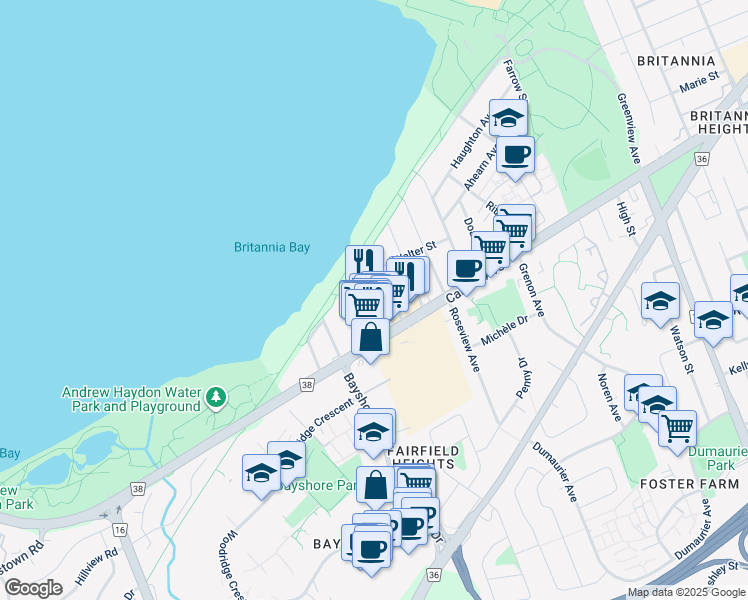 map of restaurants, bars, coffee shops, grocery stores, and more near 41 Wylie Avenue in Ottawa