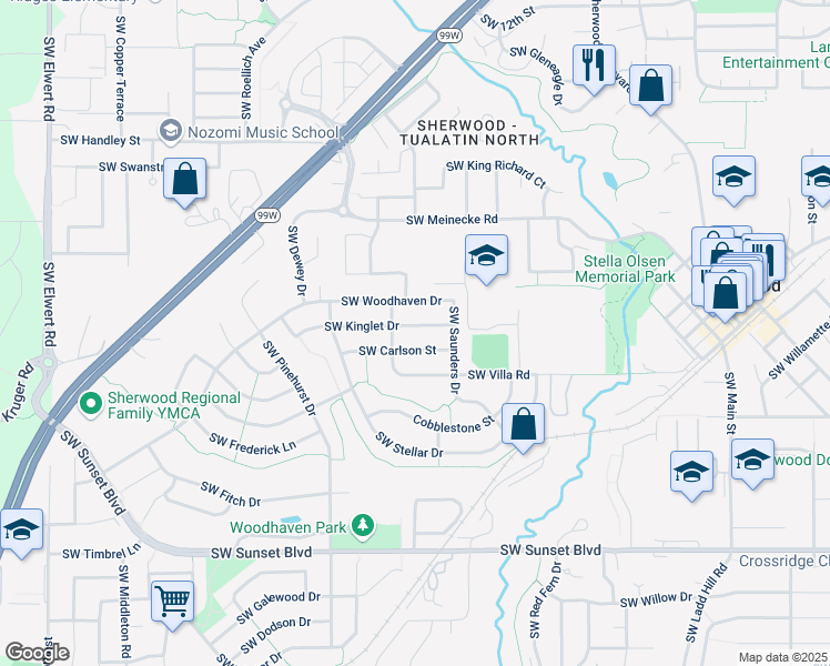 map of restaurants, bars, coffee shops, grocery stores, and more near 17114 Southwest Kinglet Drive in Sherwood