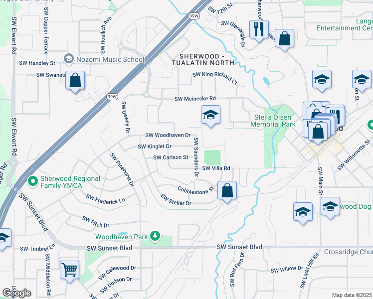 map of restaurants, bars, coffee shops, grocery stores, and more near 17114 Southwest Kinglet Drive in Sherwood