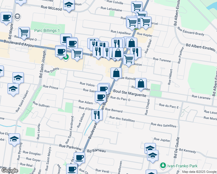 map of restaurants, bars, coffee shops, grocery stores, and more near 134 Boulevard Saint Jean Baptiste in Châteauguay