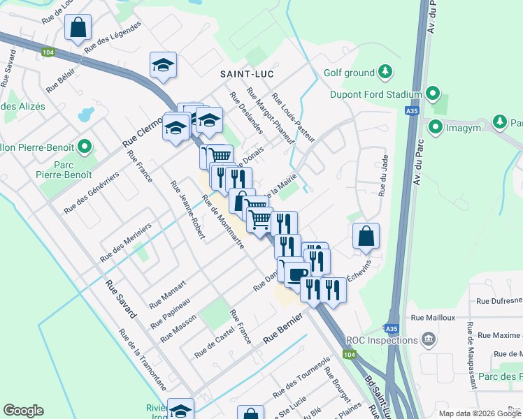 map of restaurants, bars, coffee shops, grocery stores, and more near 275 Boulevard Saint-Luc in Saint-Jean-sur-Richelieu