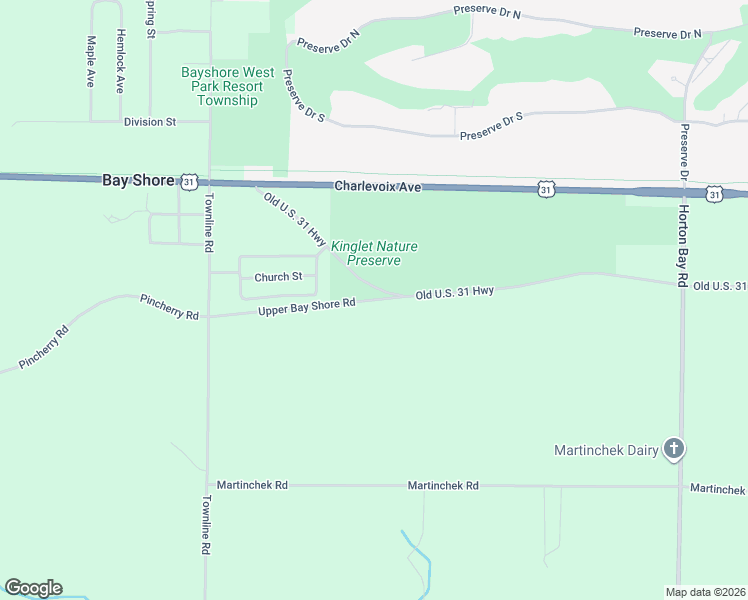 map of restaurants, bars, coffee shops, grocery stores, and more near 7119 Upper Bay Shore Road in Petoskey