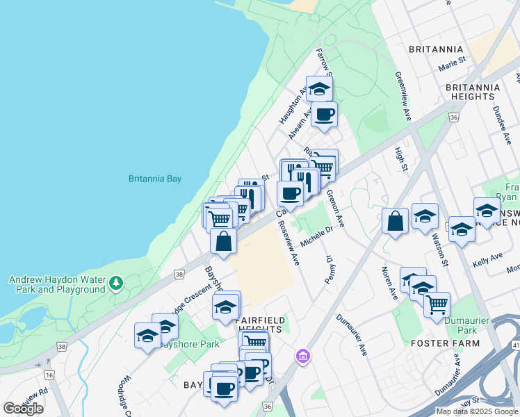map of restaurants, bars, coffee shops, grocery stores, and more near in Ottawa