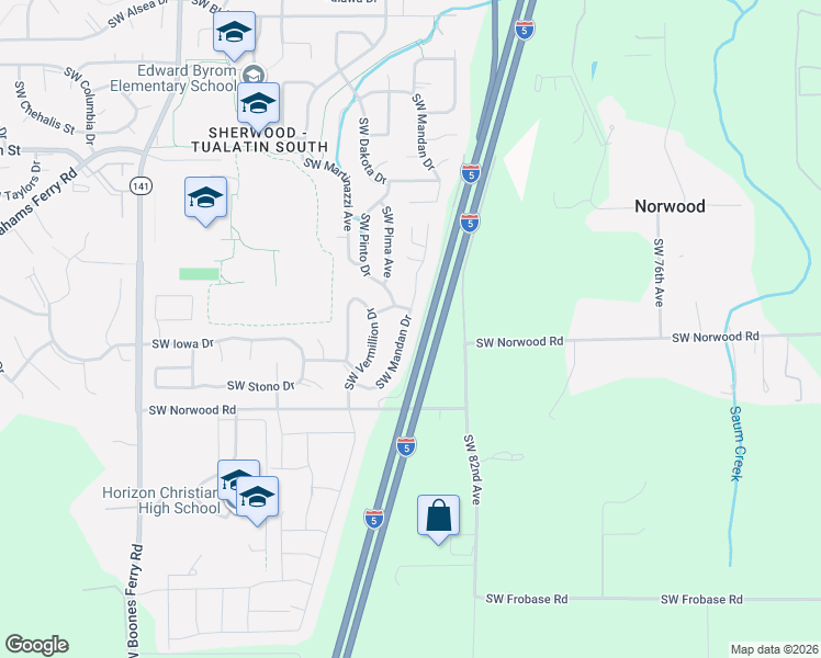 map of restaurants, bars, coffee shops, grocery stores, and more near 22680 Southwest Mandan Drive in Tualatin