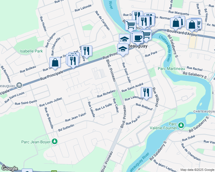 map of restaurants, bars, coffee shops, grocery stores, and more near 4 Carré Richelieu in Châteauguay