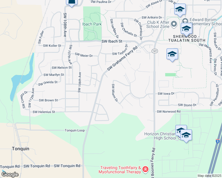 map of restaurants, bars, coffee shops, grocery stores, and more near 22615 Southwest Miami Drive in Tualatin