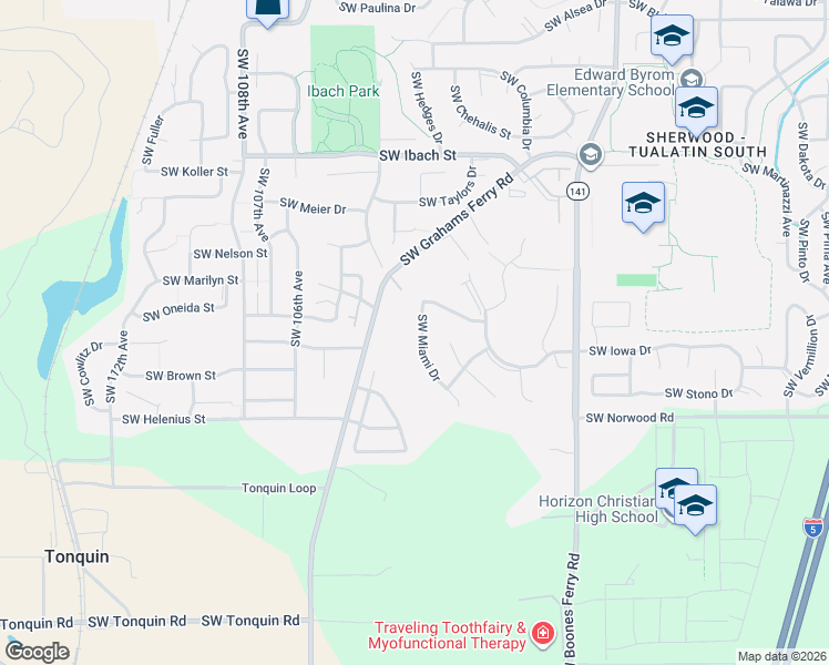 map of restaurants, bars, coffee shops, grocery stores, and more near 22725 Southwest Miami Drive in Tualatin