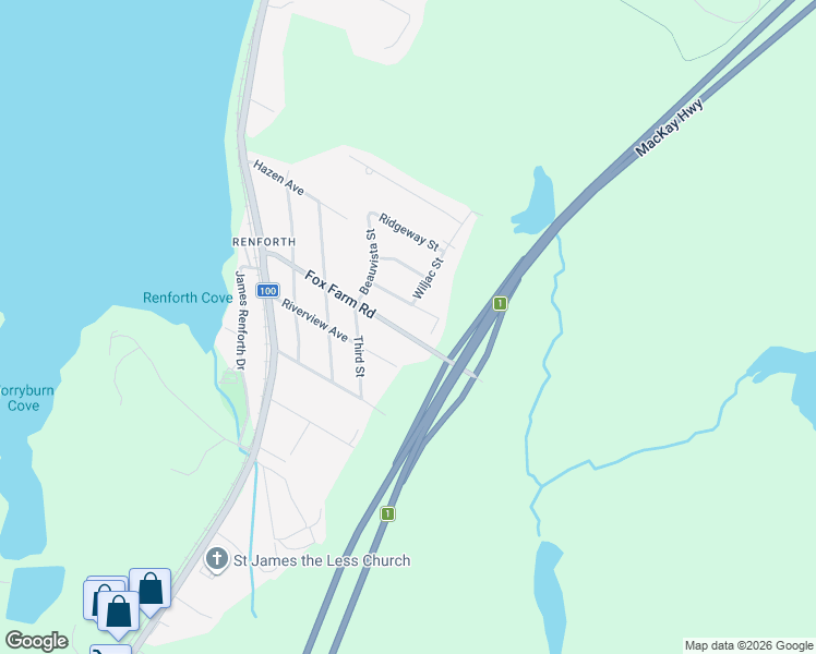 map of restaurants, bars, coffee shops, grocery stores, and more near 107 Fox Farm Road in Rothesay