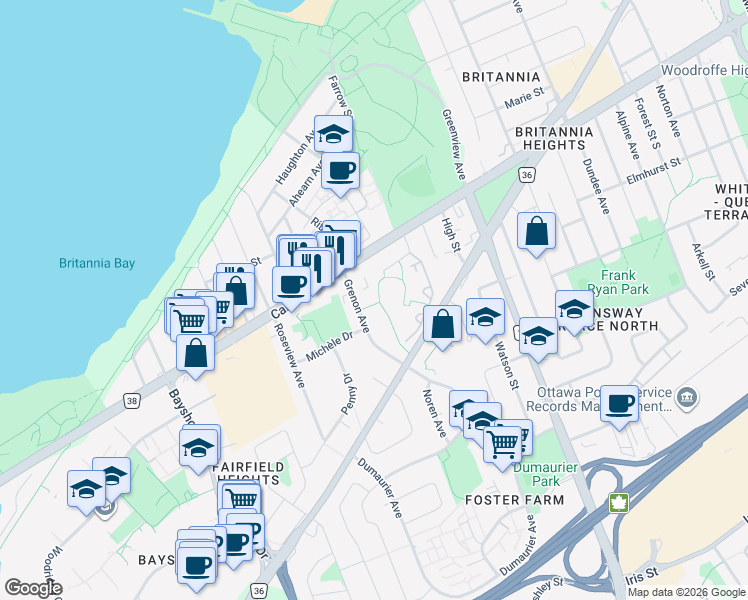 map of restaurants, bars, coffee shops, grocery stores, and more near 825 Grenon Avenue in Ottawa