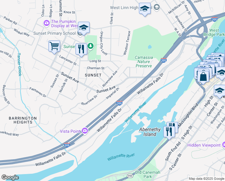 map of restaurants, bars, coffee shops, grocery stores, and more near 4360 Imperial Drive in West Linn