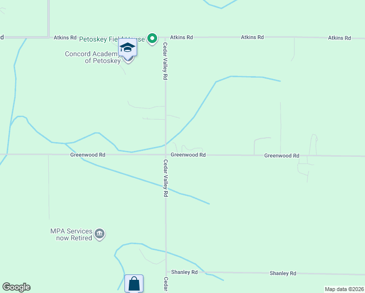 map of restaurants, bars, coffee shops, grocery stores, and more near 2769 Greenwood Church Road in Petoskey