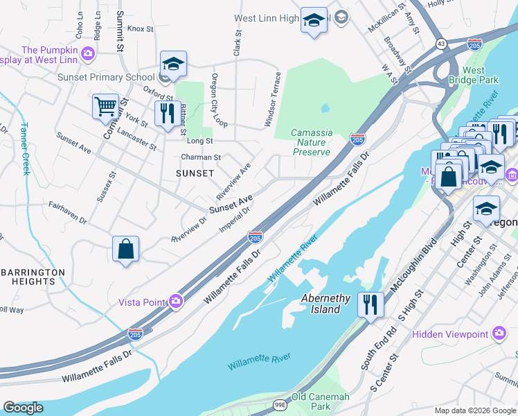 map of restaurants, bars, coffee shops, grocery stores, and more near 4387 Imperial Drive in West Linn