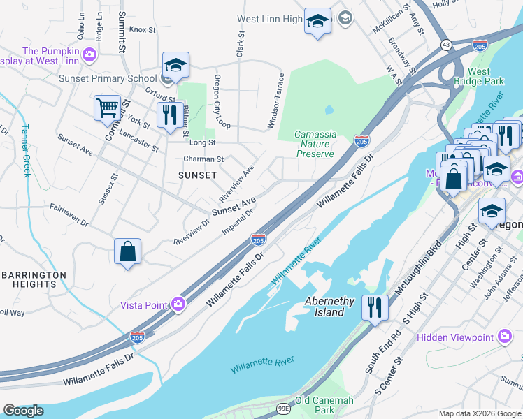 map of restaurants, bars, coffee shops, grocery stores, and more near 4365 Imperial Drive in West Linn