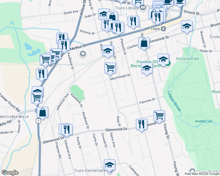 map of restaurants, bars, coffee shops, grocery stores, and more near 232 King Street in Truro