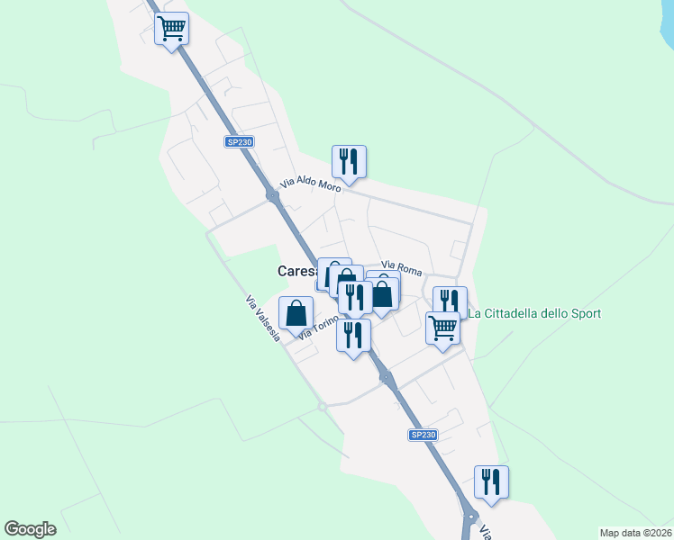map of restaurants, bars, coffee shops, grocery stores, and more near 6 Via Roma in Caresanablot