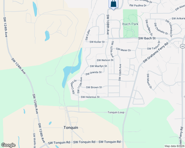map of restaurants, bars, coffee shops, grocery stores, and more near 11058 Southwest Oneida Street in Tualatin