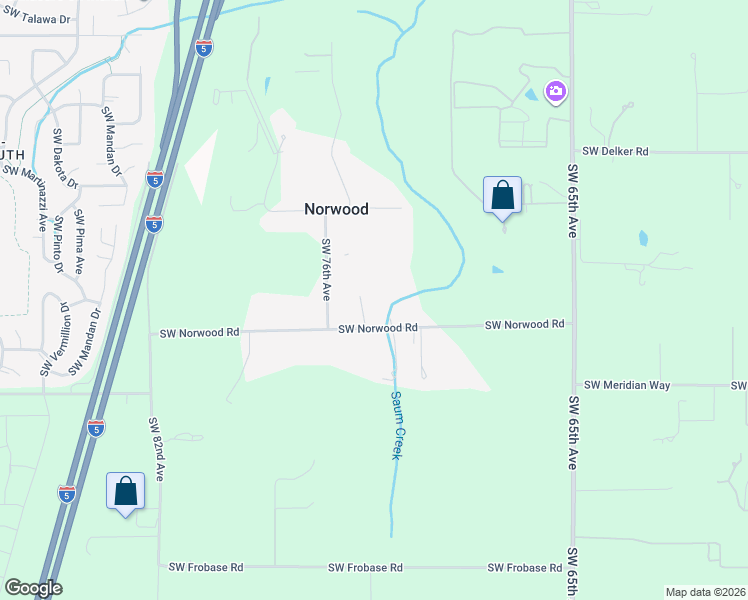 map of restaurants, bars, coffee shops, grocery stores, and more near 7345 Southwest Norwood Road in Tualatin