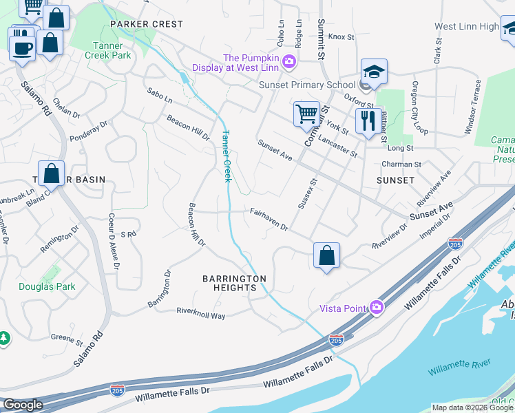 map of restaurants, bars, coffee shops, grocery stores, and more near 3755 Fairhaven Drive in West Linn