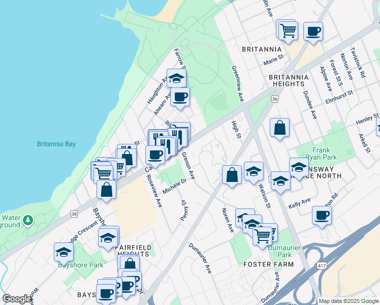 map of restaurants, bars, coffee shops, grocery stores, and more near 2900 Carling Avenue in Ottawa