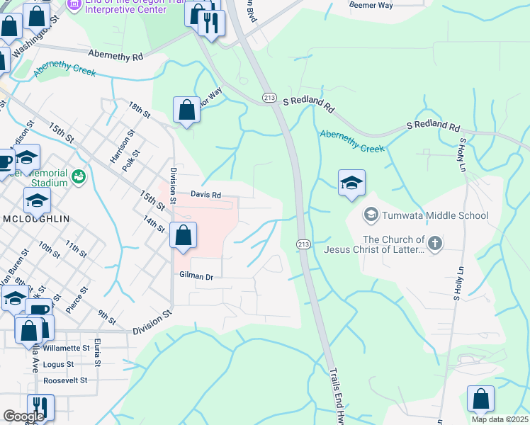 map of restaurants, bars, coffee shops, grocery stores, and more near 13834 Bean Court in Oregon City