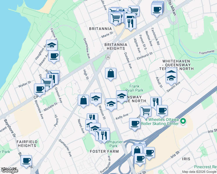 map of restaurants, bars, coffee shops, grocery stores, and more near 885 Pinewood Crescent in Ottawa