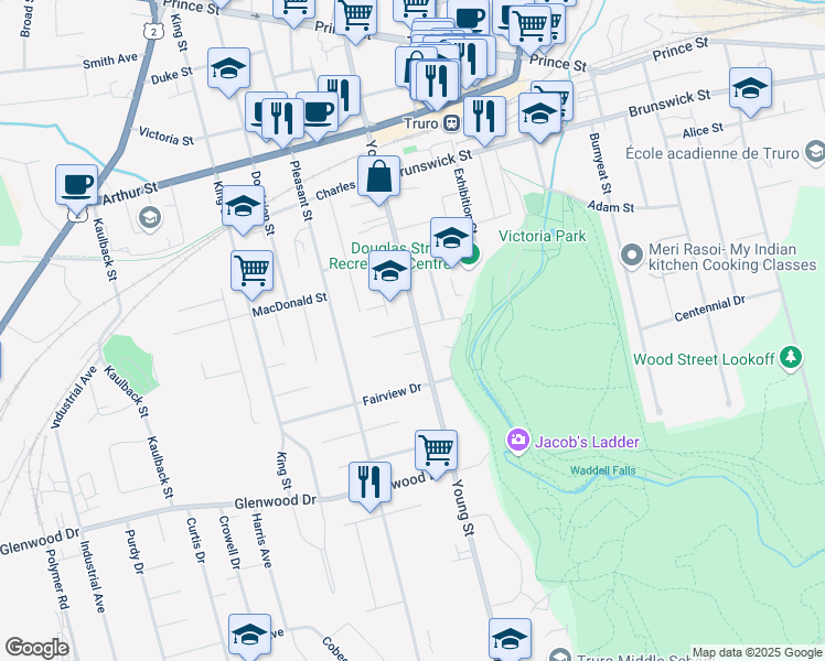 map of restaurants, bars, coffee shops, grocery stores, and more near 212 Young Street in Truro