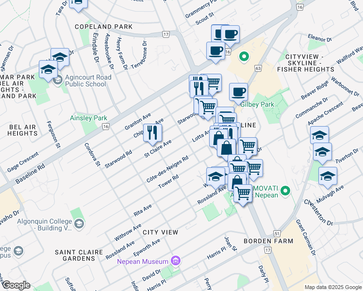 map of restaurants, bars, coffee shops, grocery stores, and more near 29 Lotta Avenue in Ottawa