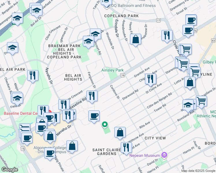 map of restaurants, bars, coffee shops, grocery stores, and more near 1680 Ottawa Regional Road 16 in Ottawa