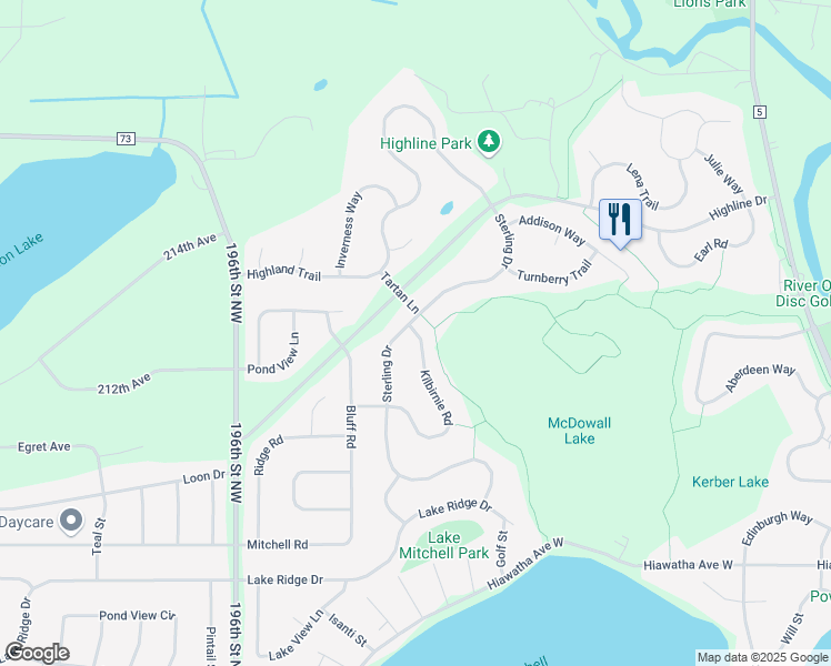 map of restaurants, bars, coffee shops, grocery stores, and more near 1150 Kilbirnie Road in Big Lake