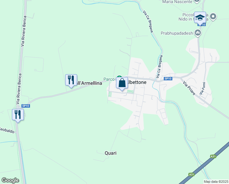 map of restaurants, bars, coffee shops, grocery stores, and more near 16 Via Degli Alpini in Provincia di Vicenza