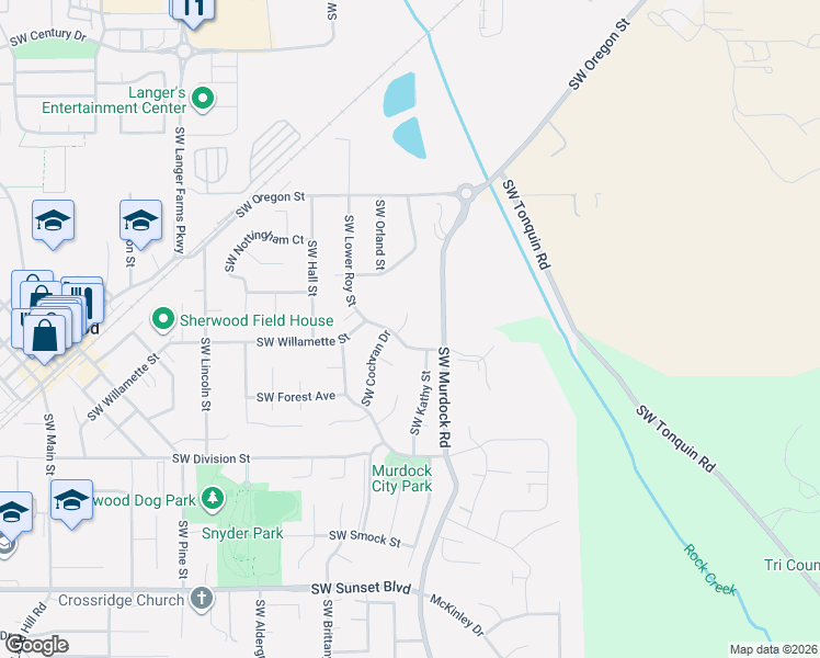 map of restaurants, bars, coffee shops, grocery stores, and more near 22496 Southwest Meissinger Place in Sherwood