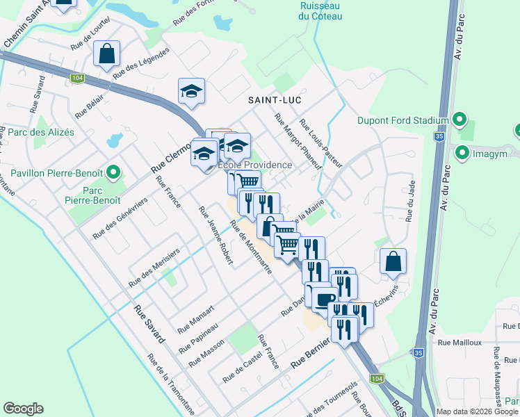 map of restaurants, bars, coffee shops, grocery stores, and more near 313 Boulevard Saint-Luc in Saint-Jean-sur-Richelieu