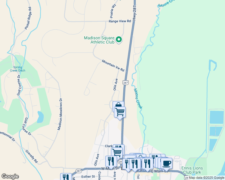 map of restaurants, bars, coffee shops, grocery stores, and more near 186-361 Otis Avenue in Ennis