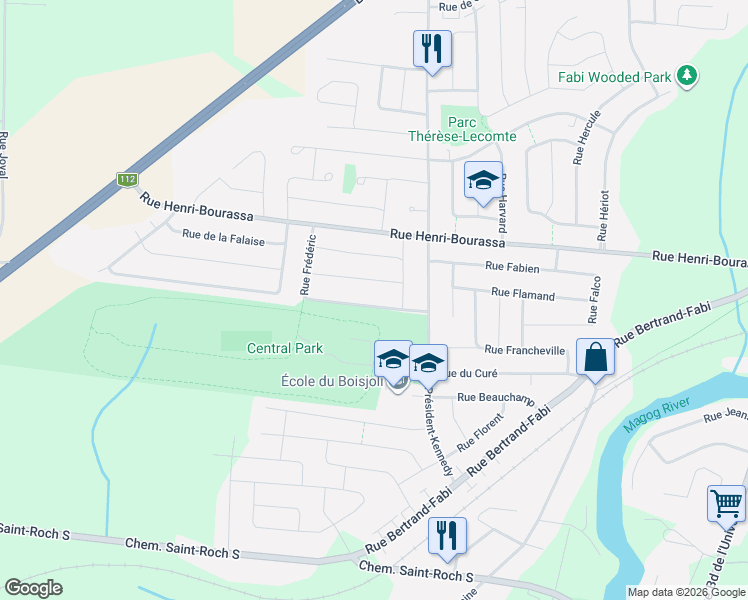 map of restaurants, bars, coffee shops, grocery stores, and more near 1019 Rue Frédéric in Sherbrooke
