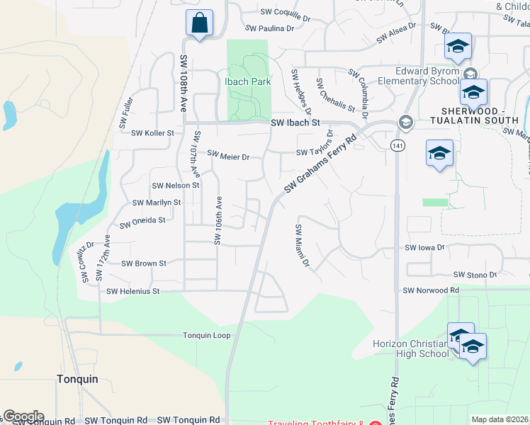 map of restaurants, bars, coffee shops, grocery stores, and more near 10341 Southwest Koso Street in Tualatin