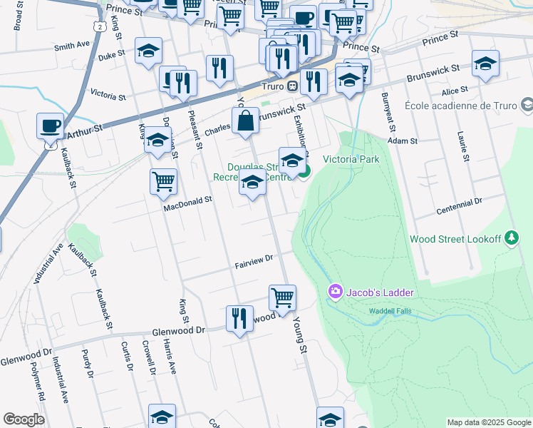 map of restaurants, bars, coffee shops, grocery stores, and more near 212 Young Street in Truro