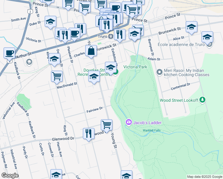 map of restaurants, bars, coffee shops, grocery stores, and more near 25 Cook Street in Truro