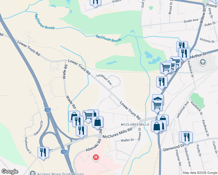 map of restaurants, bars, coffee shops, grocery stores, and more near 3 Robertson Crescent in Truro