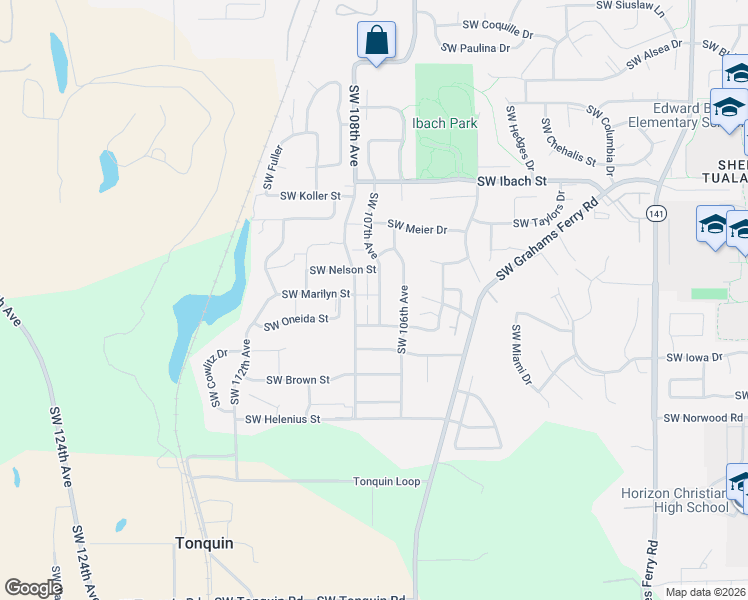 map of restaurants, bars, coffee shops, grocery stores, and more near 22497 Southwest 107th Avenue in Tualatin