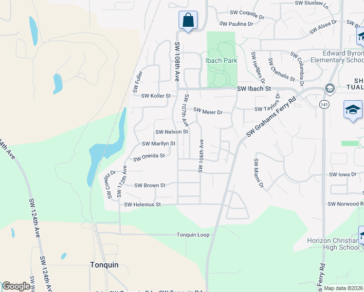 map of restaurants, bars, coffee shops, grocery stores, and more near 10727 Southwest Nelson Street in Tualatin