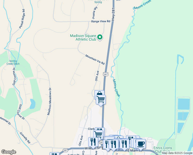 map of restaurants, bars, coffee shops, grocery stores, and more near 875 Otis Avenue in Ennis