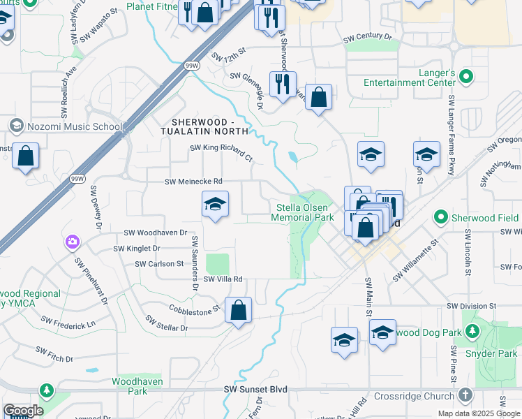 map of restaurants, bars, coffee shops, grocery stores, and more near 16686 Southwest Travis Court in Sherwood